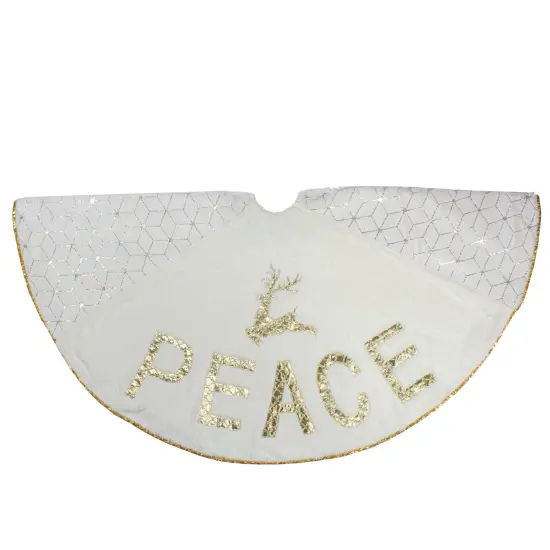 Northlight 48" Cream and Gold Peace and Reindeer Christmas Tree Skirt Ivory {3}