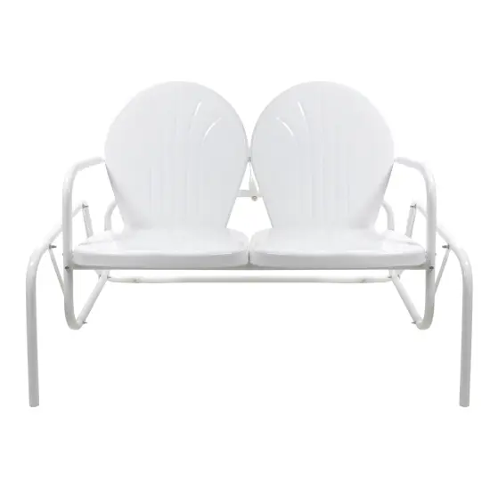 Northlight 48.25" Outdoor Retro 2-Person Metal Tulip Double Glider Patio Chair, White {1}