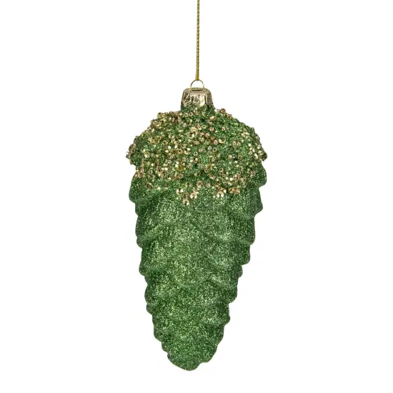 Northlight 5.5" Green and Gold Glitter Beaded Pine Cone Christmas Ornament {1}