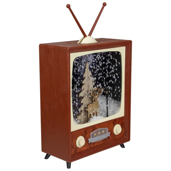 Northlight LED Lighted Musical Snowing Reindeer TV Set Christmas Decoration - 12" Brown {5}