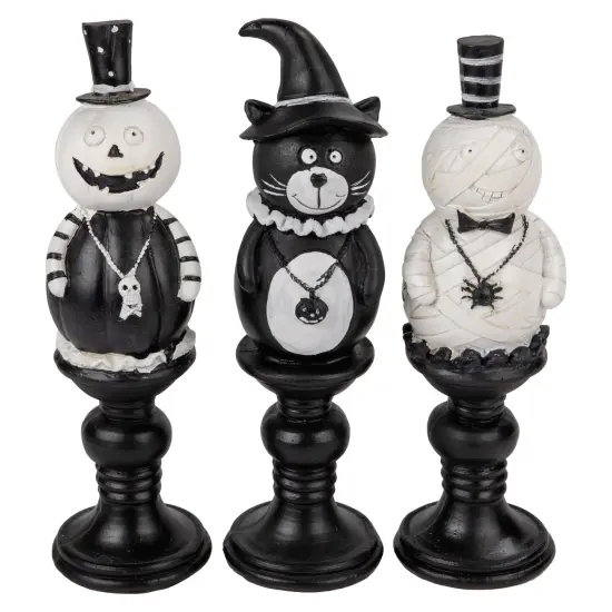 Northlight Pumpkin, Cat and Ghost Halloween Candlestick Decorations - 8.25" - Set of 3 Black {3}