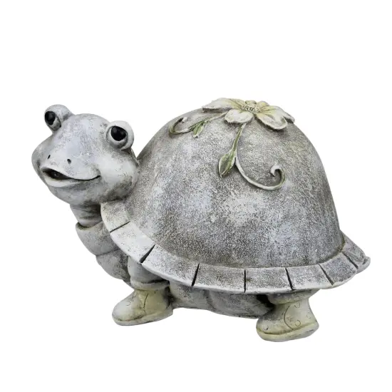 Roman 5.5" Gray and White Outdoor Turtle in Rain Boots Garden Statue {1}