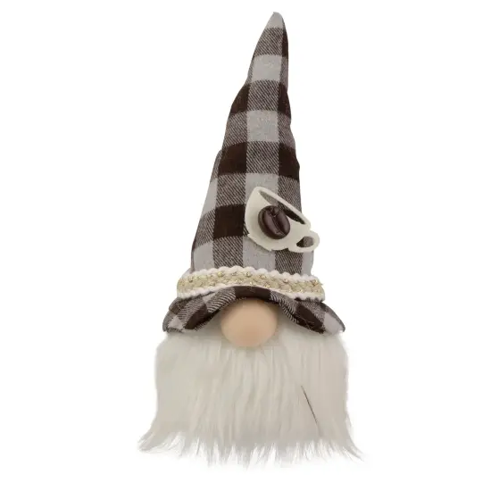 Northlight 8.25" Brown and Gray Gingham Pattern Coffee Gnome White {1}