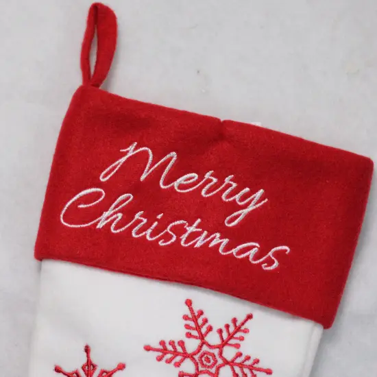 Northlight 15.25" Red and White Snowflake Embroidered Christmas Stocking {3}