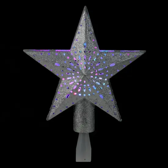 Kurt Adler 9" LED Lighted Sliver Glitter Star Christmas Tree Topper - Multi Lights Silver {3}
