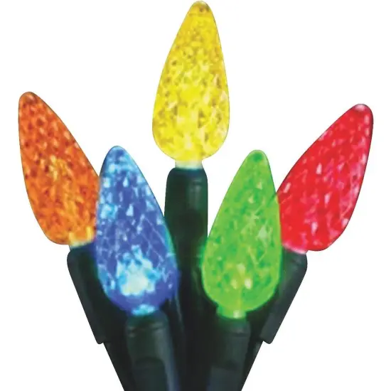 Hofert LED Facet C6 Twinkling Christmas Lights - Multi-Color - 23.5 ft Green Wire - 70ct {3}