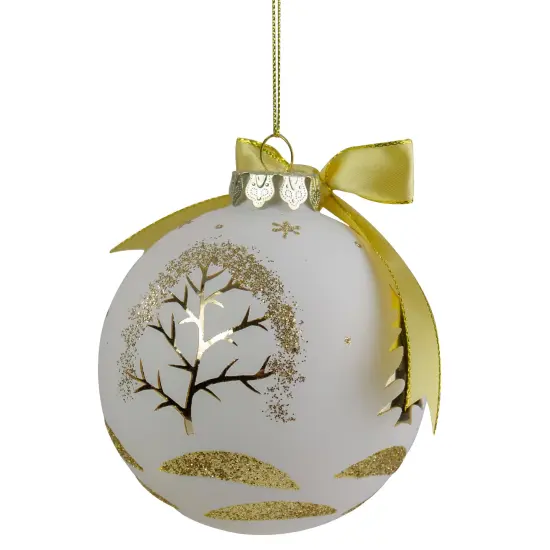 Northlight Moose Christmas Glass Ball Ornament - Gold and White - 4" {5}