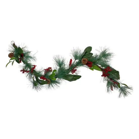 Northlight Real Touch&trade;️ Mixed Pine and Berries Artificial Christmas Garland - 5' x 6" - Unlit Green {1}