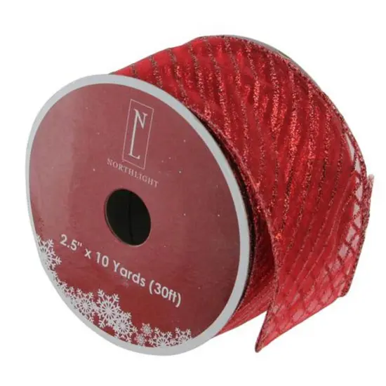 Northlight Red Metallic Christmas Wired Craft Ribbon 2.5" x 10 Yards {1}