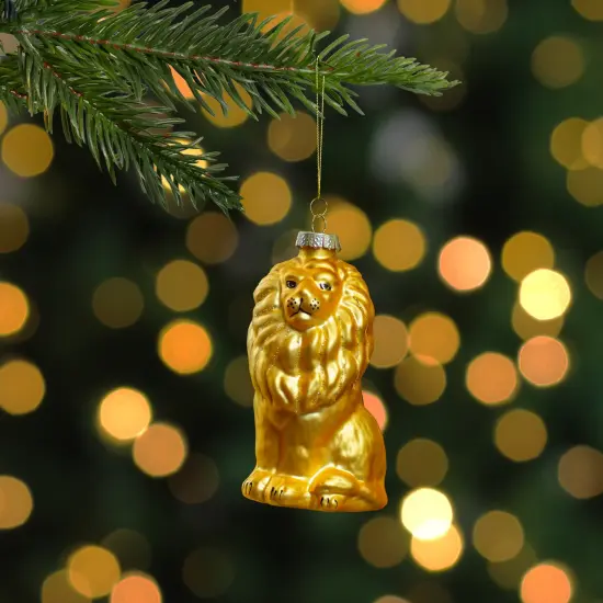 Northlight Standing Lion Glass Christmas Ornament - 4.25" - Golden Yellow {3}