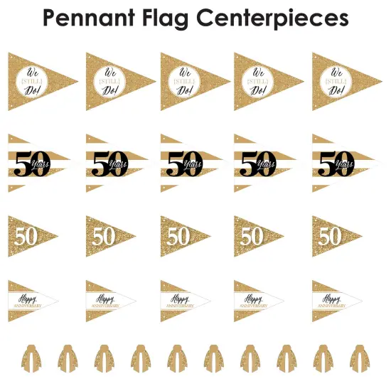 Big Dot of Happiness We Still Do - 50th Wedding Anniversary - Triangle Anniversary Party Photo Props - Pennant Flag Centerpieces - Set of 20 {7}