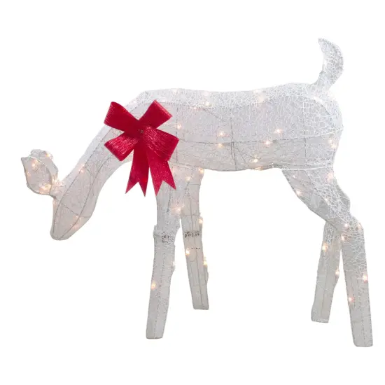 Northlight Lighted Mesh Feeding Doe Outdoor Christmas Decoration - 37" - White - Clear Lights {3}