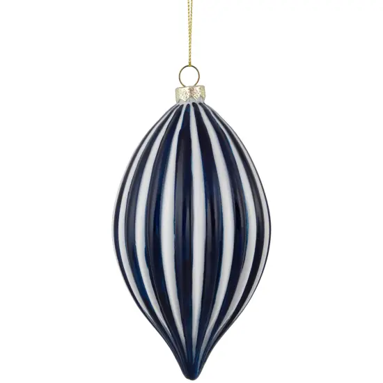 Northlight 5.75" Blue and White Striped Finial Glass Christmas Ornament {1}