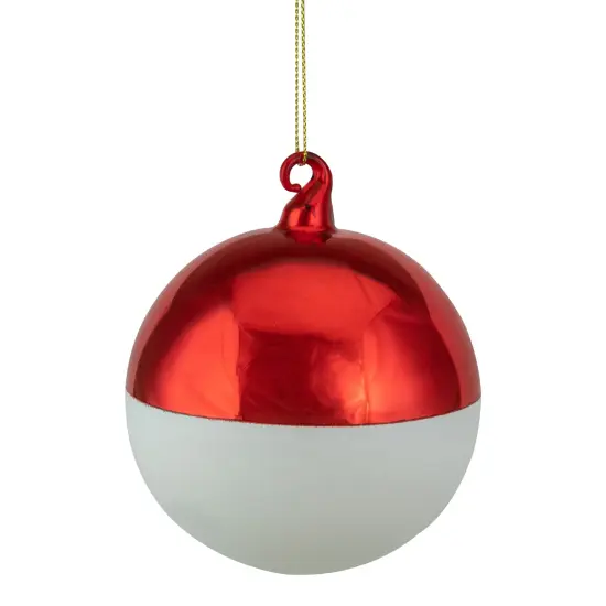 Northlight Shiny and Matte Christmas Glass Ball Ornament - 3.5" - Red and White {1}