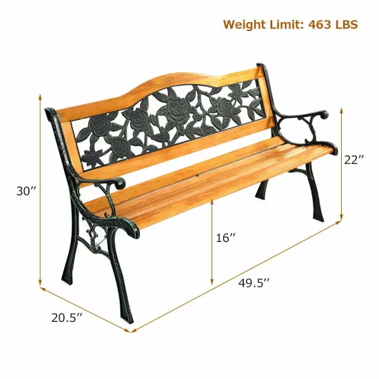 Patio Park Garden Metal Bench Porch Path Chair Furniture Cast Iron Hardwood {2}