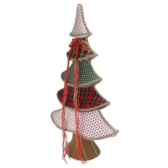Northlight Polka Dot and Plaid Christmas Tree with Ribbon Bow Decoration - 31.5" Red {3}