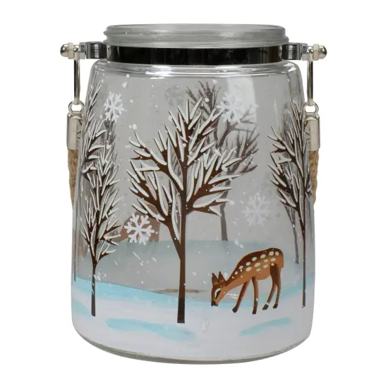 Northlight 6.25" Trees and Fawns Flameless Glass Candle Lantern Blue {1}