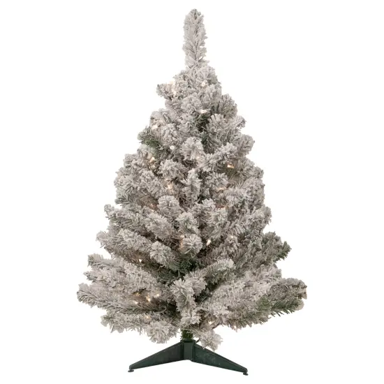 Northlight Pre-Lit Medium Heavily Flocked Madison Pine Artificial Christmas Tree - 3' - Clear Lights Green {3}