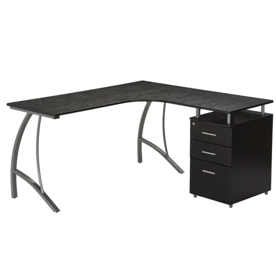 Techni Office Solutions 59" Espresso Brown Unique Techni Mobili Modern L-Shaped Computer Desk with Cabinet and Storage {1}