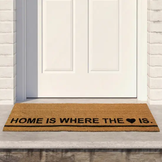 Northlight Natural Coir Outdoor Rectangular "Home Is Where the Heart Is" Doormat 16" x 48" Brown {3}