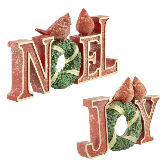Northlight Cardinals on Wreaths "Joy" and "Noel" Christmas Display Signs - 10" - Set of 2 Red {6}