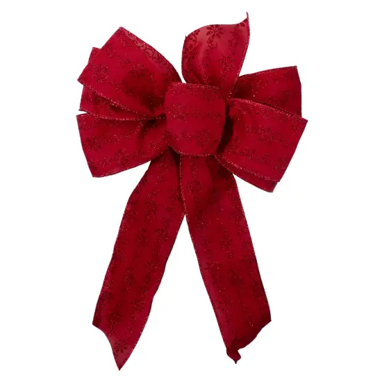 Northlight Glittered Poinsettia 6-Loop Christmas Bow Decoration - 9" x 14" - Red {1}