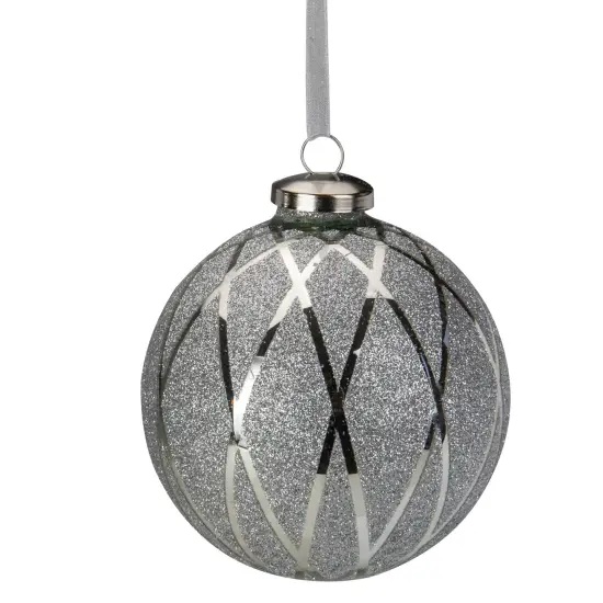 Northlight Argyle Glittered Christmas Glass Ball Ornament - 4" - Silver {3}