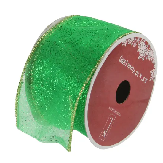 Northlight Glittering Green and Gold Solid Wired Christmas Craft Ribbon 2.5" x 10 Yards {1}