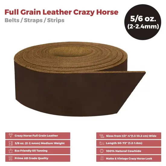 ELW 5-6 oz (2-2.4mm) Straps, Belts, Strips 60" Length - Full Grain Leather Crazy Horse Belt Medium DIY Craft, Pet Collars, Blanks, Accessory, Jewelry, Wrapping {2}