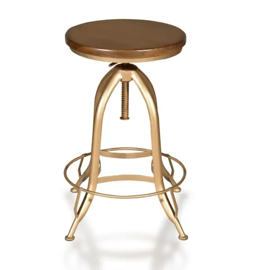 Contemporary Home Living 23" Brown and Gold Adjustable Stool with Circular Wooden Seat {1}