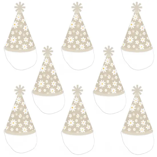 Big Dot of Happiness Tan Daisy Flowers - Cone Happy Birthday Party Hats for Kids and Adults - Set of 8 (Standard Size) {7}