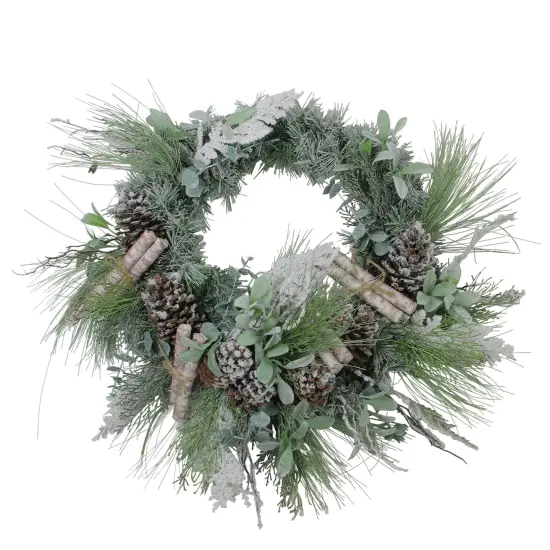 Allstate Artificial Frosted Pine, Birch Scrolls and Pine Cone Christmas Wreath - 24&rdquo; - Unlit Green {1}