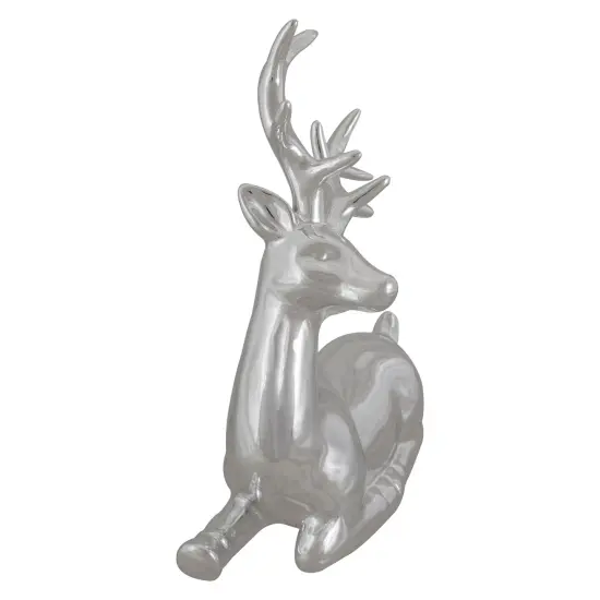 Northlight Shiny Ceramic Sitting Reindeer Christmas Decoration - 10" - Silver {3}