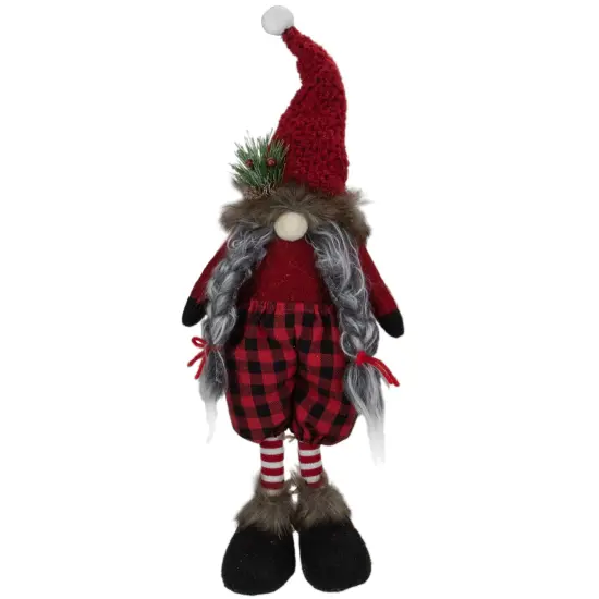Northlight Buffalo Plaid Girl Gnome with Pigtails Christmas Figure - 17" - Red and Black {1}