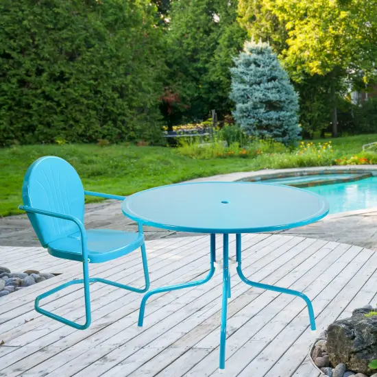 Northlight 39.25-Inch Outdoor Retro Metal Tulip Dining Table, Sky Blue {3}