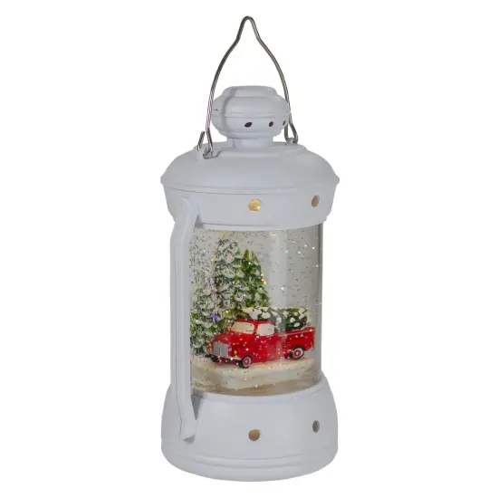 Northlight 9" White Lantern Christmas Snow Globe with Red Truck and Trees Green {3}