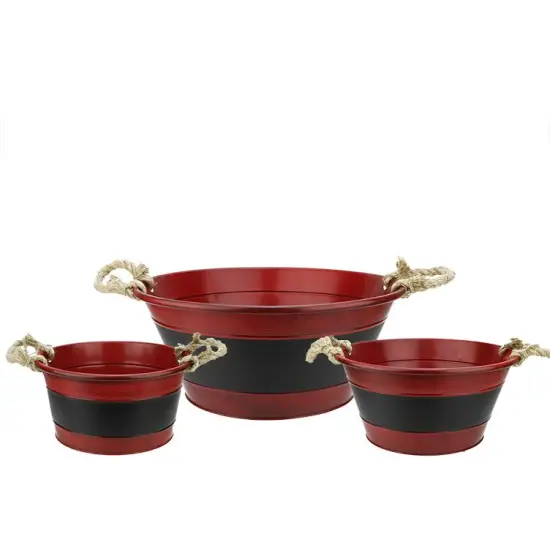 Napco Set of 3 Black and Red Round Christmas Buckets with Handles 16" {1}