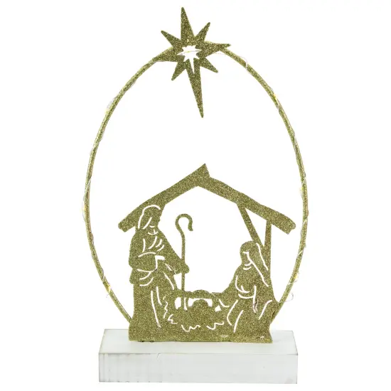 Northlight LED Lighted Glitter Holy Family Nativity Scene Christmas Decoration - 14" Gold {1}