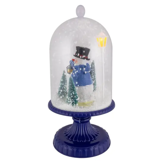 Northlight LED Lighted Snowing Musical Snowman in Cloche Christmas Decoration - 13.5" - Blue {3}