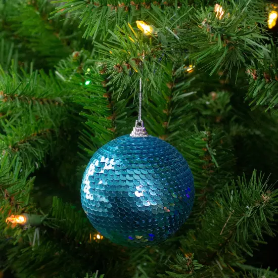 Northlight 3" Turquoise Blue Sequin Shatterproof Ball Christmas Ornament {3}