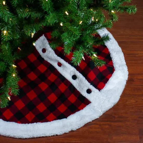 Northlight 48" Black and Red Buttoned Buffalo Plaid Christmas Tree Skirt {1}