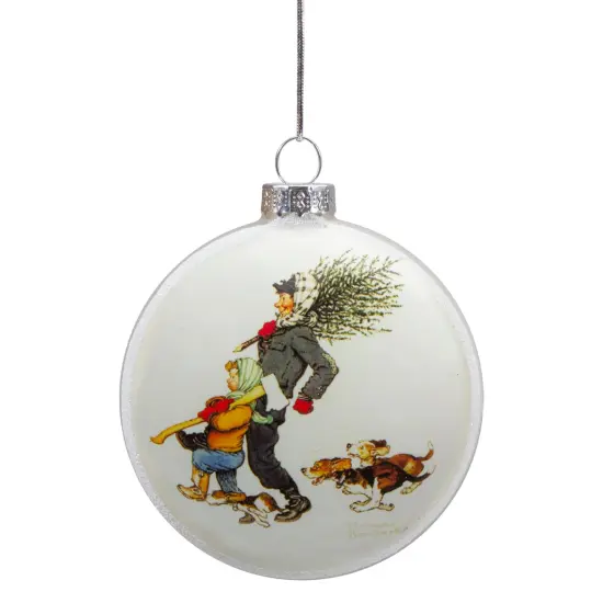 Northlight Norman Rockwell 'Bringing Home The Tree' Glass Disc Christmas Ornament - 3" White {1}
