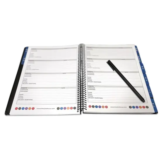 RE-FOCUS THE CREATIVE OFFICE, Executive Black Password Keeper Book, Flexible Faux-Leather Cover {5}