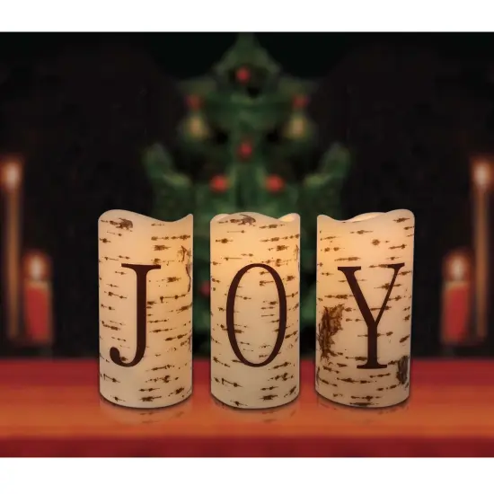 Northlight Set of 3 Battery Operated JOY Christmas LED Flame-Less Candles 6" White {3}