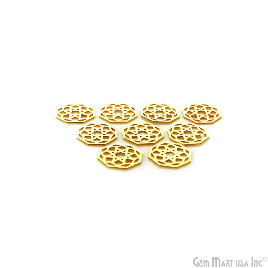 Hexagon Shape Charm Laser Finding Gold Plated 13mm Charm For Bracelets & Pendants {5}