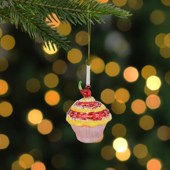 Northlight 3" Red and Yellow Cupcake with Cherry Glass Christmas Ornament {3}