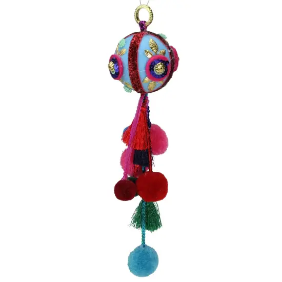 Northlight 10.25" Blue and Red Ball with Pompoms Christmas Ornament {3}