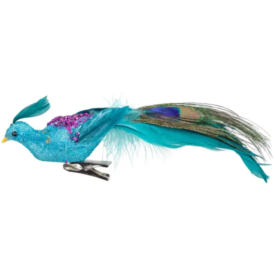 Northlight Sequins Peacock Bird Clip-On Christmas Ornament - 8" - Blue Green and Purple {3}