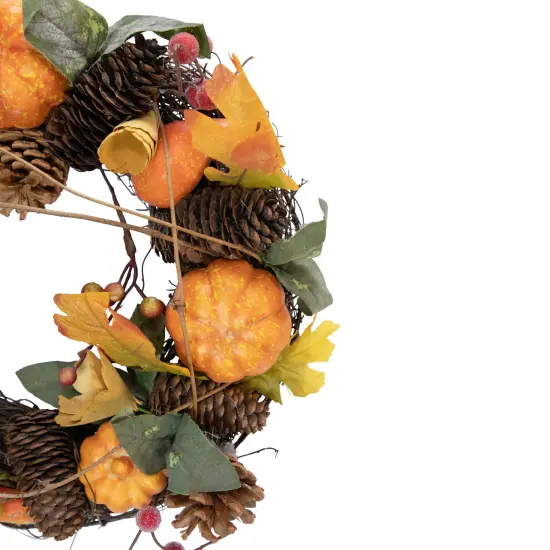 Northlight Pumpkin and Pinecone Fall Harvest Wreath - 13.5" - Unlit Brown {3}