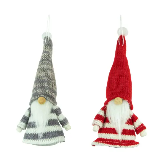 Northlight Set of 2 Red and Gray Striped Gnome Plush Christmas Ornaments 6.25" {1}
